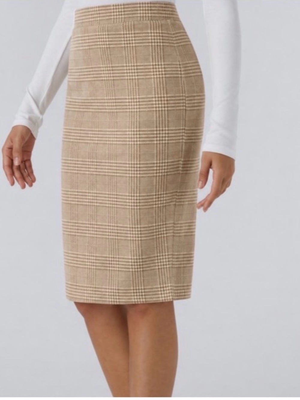 Halara High Waisted Houndstooth Plaid Work Pencil Skirt Size Small Tan NEW